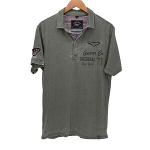 Hard Rock Polo Shirt Mens Large Guitar Co NY #71 Gray Distressed Short Sleeve